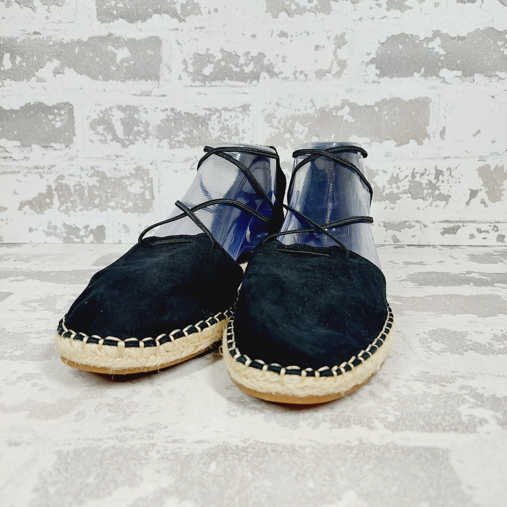 New Eileen Fisher Leather Lace Up D'Orsay Espadrille Black Flat Sandals F590 - Picture 2 of 12